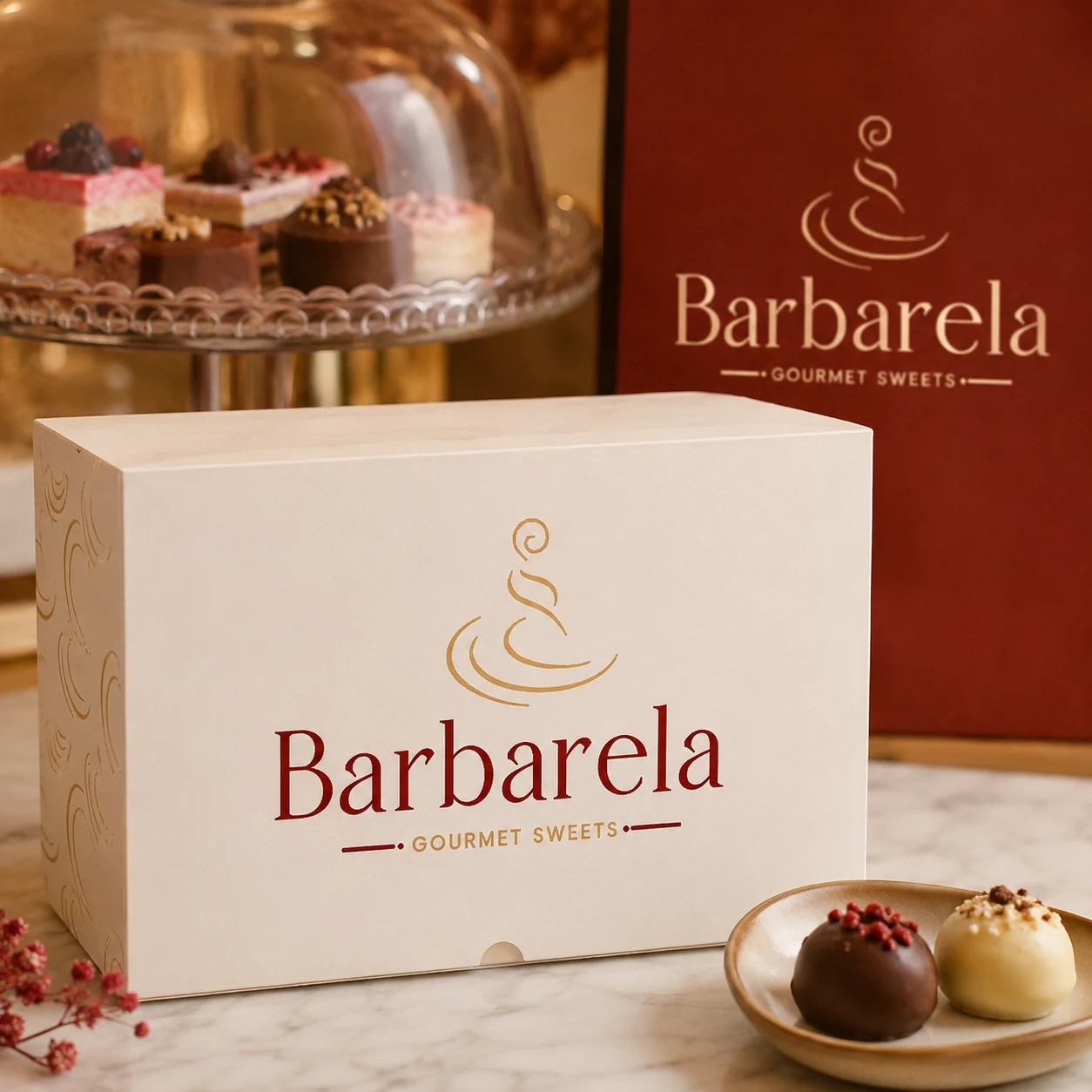 Universo visual da Barbarela Gourmet Sweets